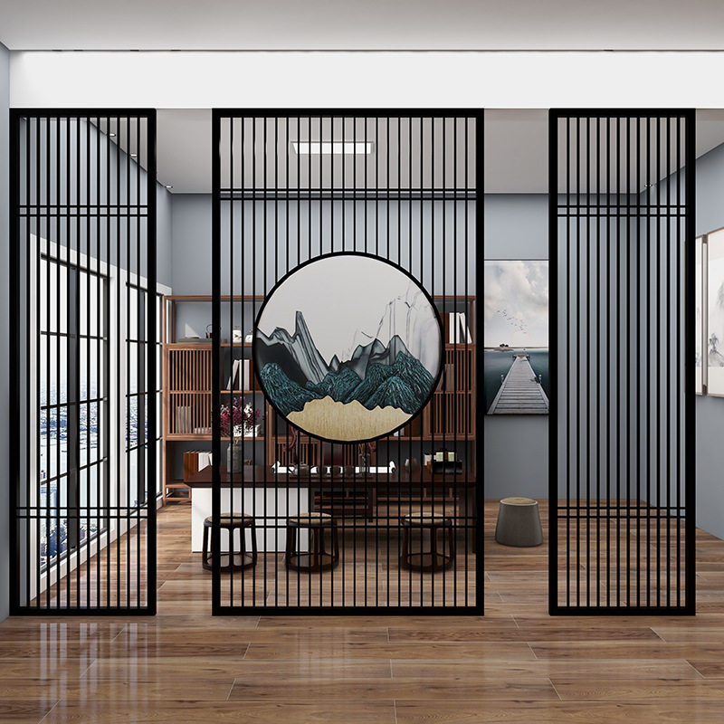新中式铁艺屏风隔断办公室客厅玄关入户进门镂空简约现代装饰隔墙