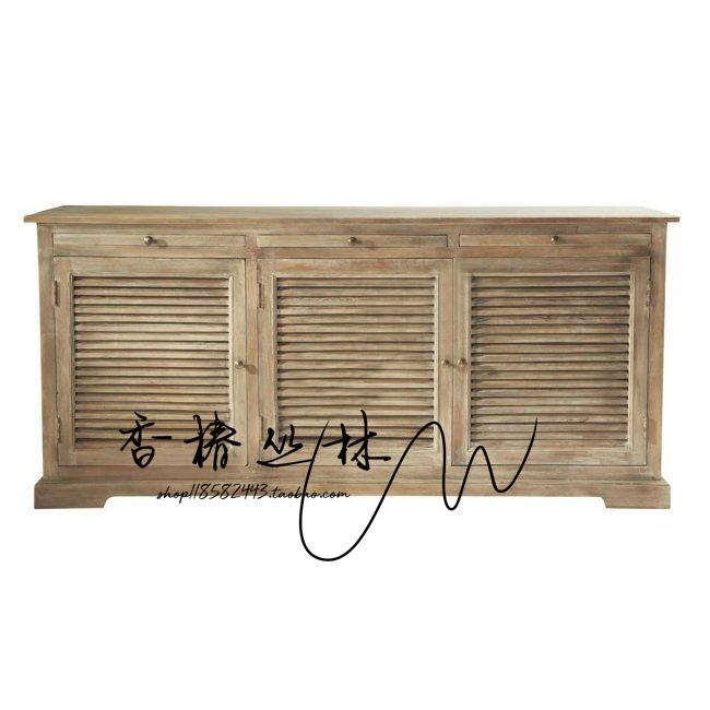 R口555H出欧式乡村实木餐柜法式古仿百叶门玄关柜美式橡木浴边室