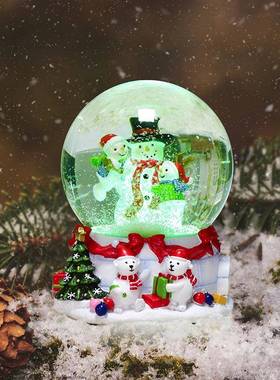 【脂树圣诞莞雪人水晶球】音品乐盒BC091181加灯变色水球工艺东源