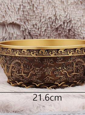 聚意D-07029宝盆财摆件客厅前台装饰物创浮雕复聚古双盆龙大铜碗