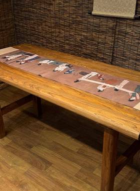 老木实茶桌电脑桌餐桌复古长桌木WVH阳木台桌书桌民宿榆饭店原吧