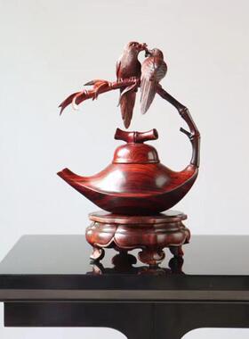 000230南美枝实木以相濡沫摆件微凹酸檀木雕雕刻玄关装饰品摆件收