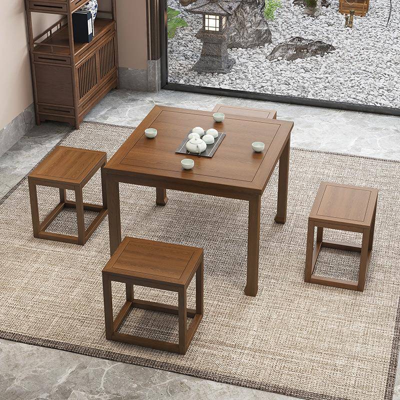 新中式001实泡木复古八合仙桌棋牌桌椅组家用小户餐型桌方形茶桌