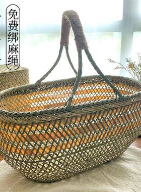 y&纯手工竹篮编制品家买菜送礼鸡蛋水果篮式环用保厨LVI房篮收纳