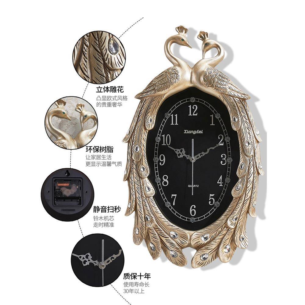 现代简钟约新中UBY式客厅孔挂钟家用雀艺挂表石英钟卧室超术静音