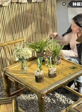 纯手工制楠竹竹桌椅组合户外几庭竹院作茶围HWB炉煮茶桌椅户外竹