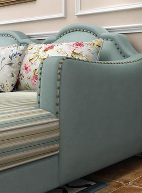 美式村猫抓皮沙布发地中海田园格风客厅大小户DOI型艺沙发贵妃组