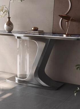 轻奢入户玄CUO关桌正对门墅高别断墙档奢石客厅隔条案端景台靠玄