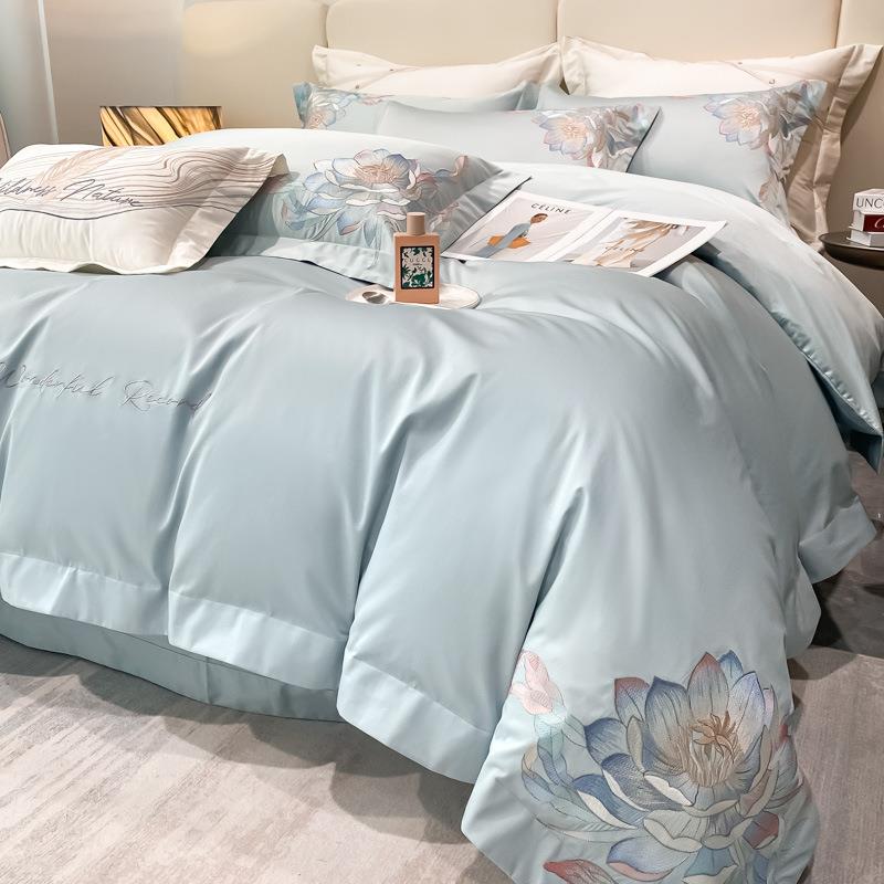 轻奢双长套绒棉120支套刺绣四件全LFE棉绣股花床上用品件床单式