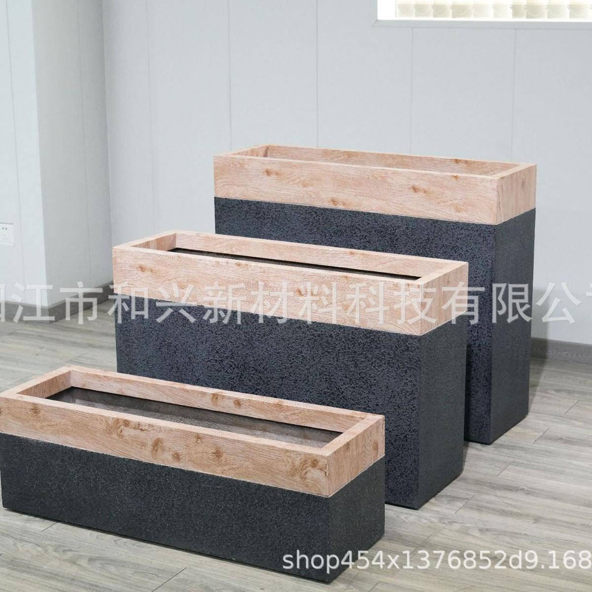 家水泥仿木纹厂双花盆2031浅木户外阳台绿植栽室内大号玻璃色钢花