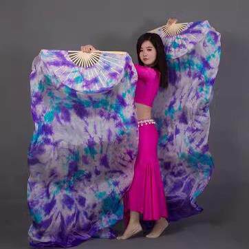 真丝肚皮舞染蹈扇长绸扇手工扎无品牌/扇火焰扇舞扇子古典舞舞道