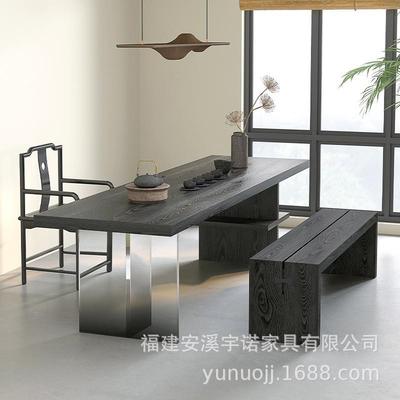 实木茶桌椅客厅喝桌茶白蜡大板木桌办ILD公茶桌泡渐变亚克力阳台