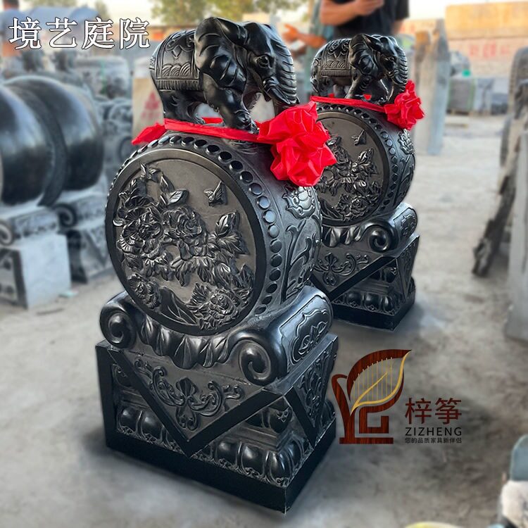 石雕门墩一对家用狮子麒麟貔貅青石仿古做旧门墩石石鼓抱鼓石