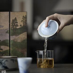 陶晴SXD人山蓝芭蕉叶云绘归盖碗手瓷盖碗文器功夫泡茶碗