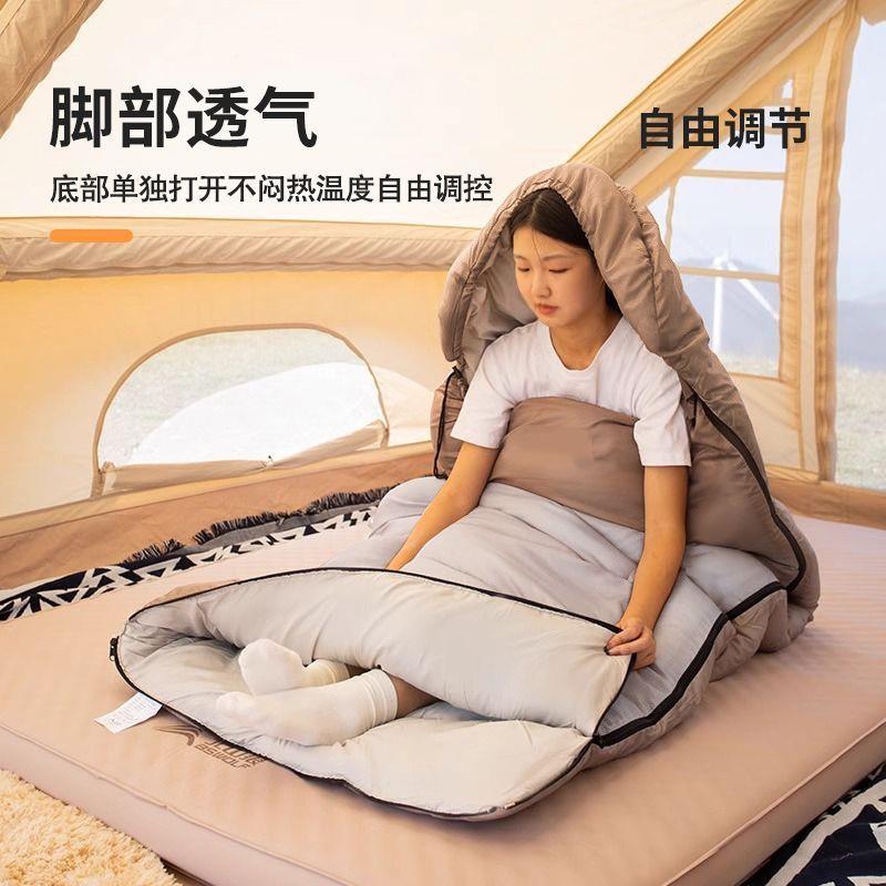 成人睡袋厚寒暖户防外露营TXE便携加式被子两用双人可拼接四季保