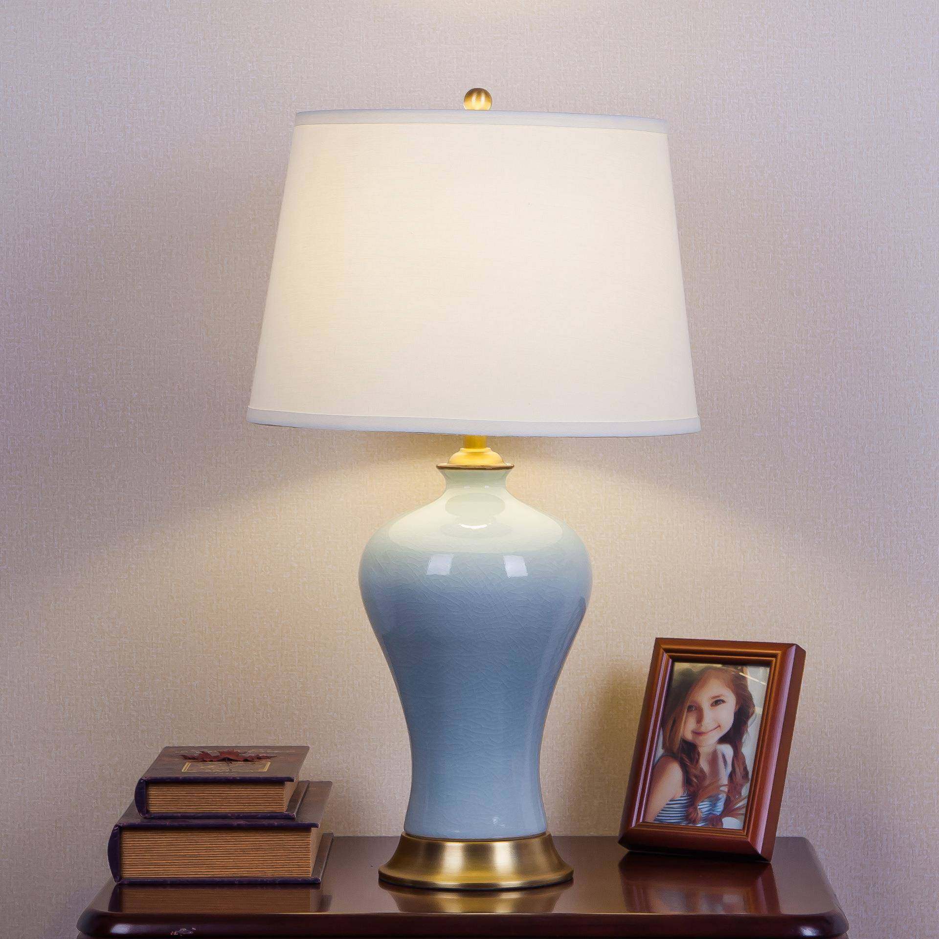 直销美式全铜陶瓷台灯客厅卧室床头现代中式简欧装饰裂纹青瓷