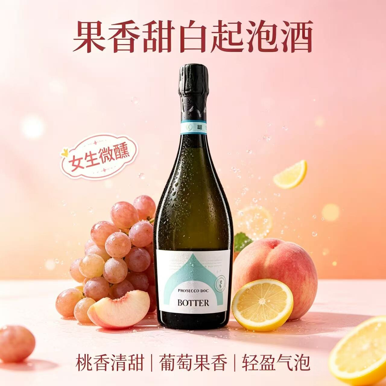 意大利原瓶进口起泡酒Botter Prosecco波特普罗赛克绝干型葡萄酒