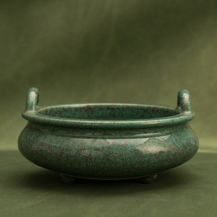 清代炉钧釉双耳三足香炉老物件文玩古董瓷器收藏客厅桌面摆件香炉