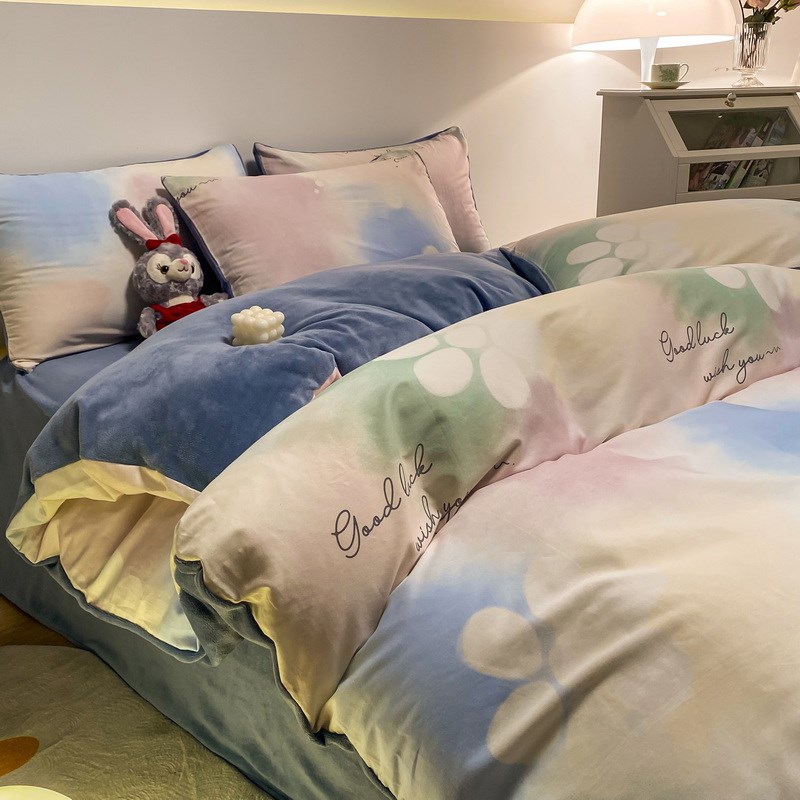 纯棉加绒四件套冬i季A面全棉B面牛奶绒被套1.5m宿舍学生单人三件