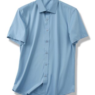 商务休闲竹纤维免烫抗皱衬衫男短袖夏季2024新款外套外贸弹力衬衣