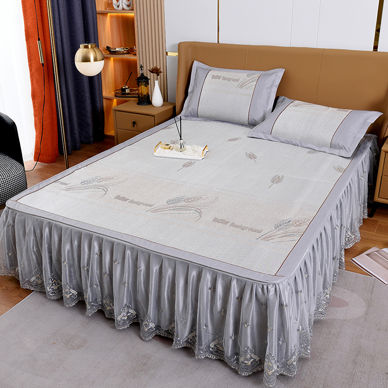 高端凉席冰丝席可水洗三件套床裙款空调席软席夏季床单床笠款夏天