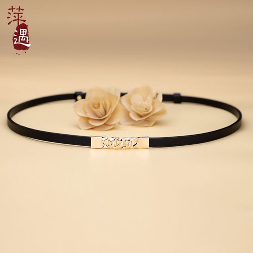 腰带女真皮头层纯牛皮黑色简约百搭装饰细皮带配连衣裙高级感腰链