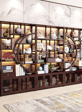 新中式茶叶柜客厅落地茶具展示z架摆件手办收纳柜家用Y博古架多宝