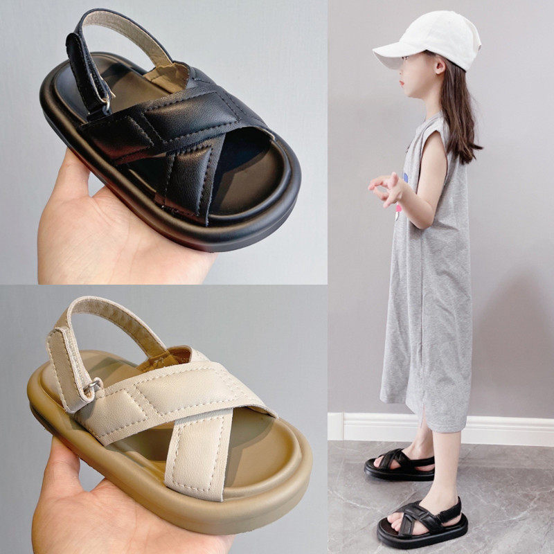女童沙滩鞋子2023新款男童宝宝软底透气休闲童鞋夏季儿童真皮凉鞋