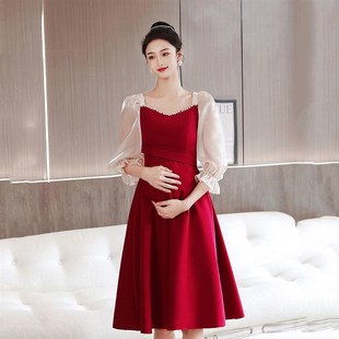 敬酒服新娘秋季酒红色订婚礼服连衣裙孕妇遮肚子小个子高级感系带