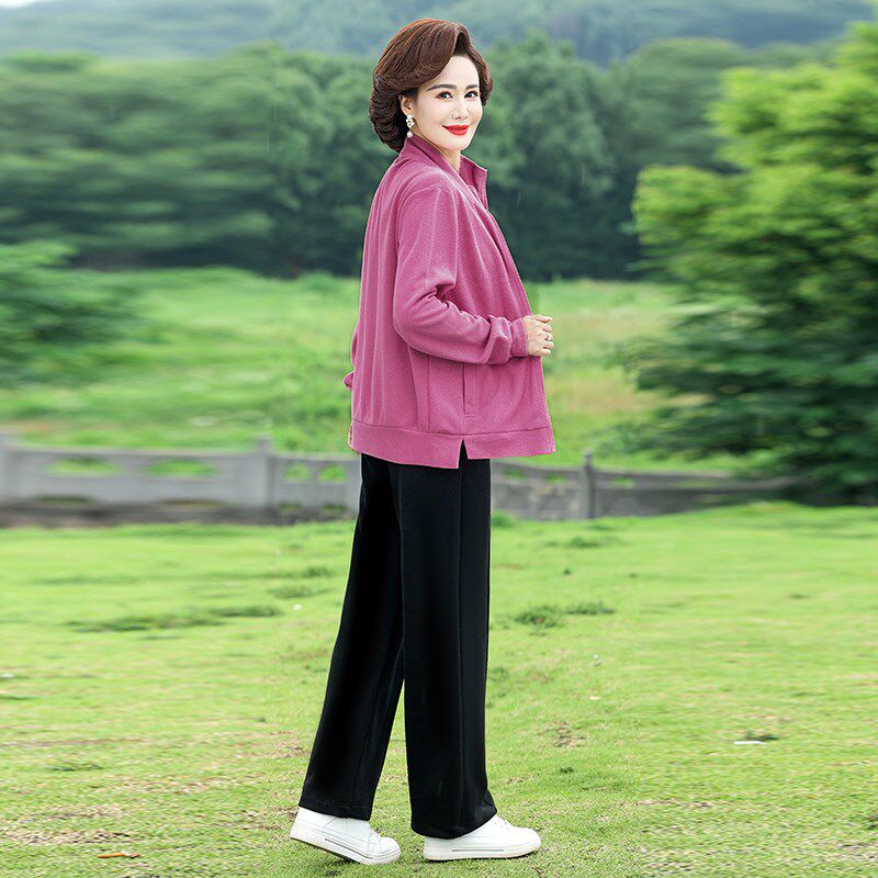 妈妈秋装运动服纯棉套装中年女洋气外套中老年女装上衣休闲两件套