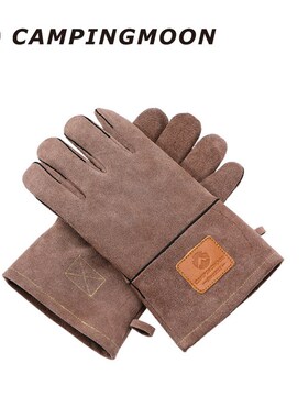 柯曼Q28牛皮手套隔热阻燃加厚双层户H外露营野炊焚火防烫耐高温手