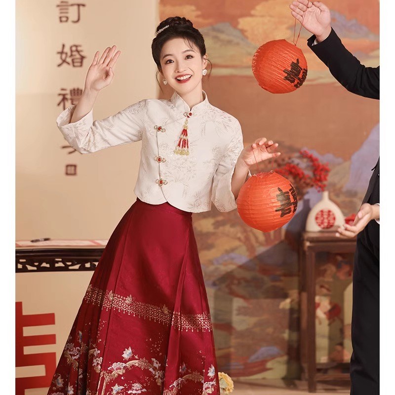 海棠记马面裙敬酒服新娘旗袍新中式婚服订婚礼服裙结婚套装改良款