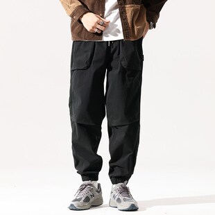 秋冬新款加绒工装裤男宽松潮牌休闲裤子美式复古大码束脚运动长裤