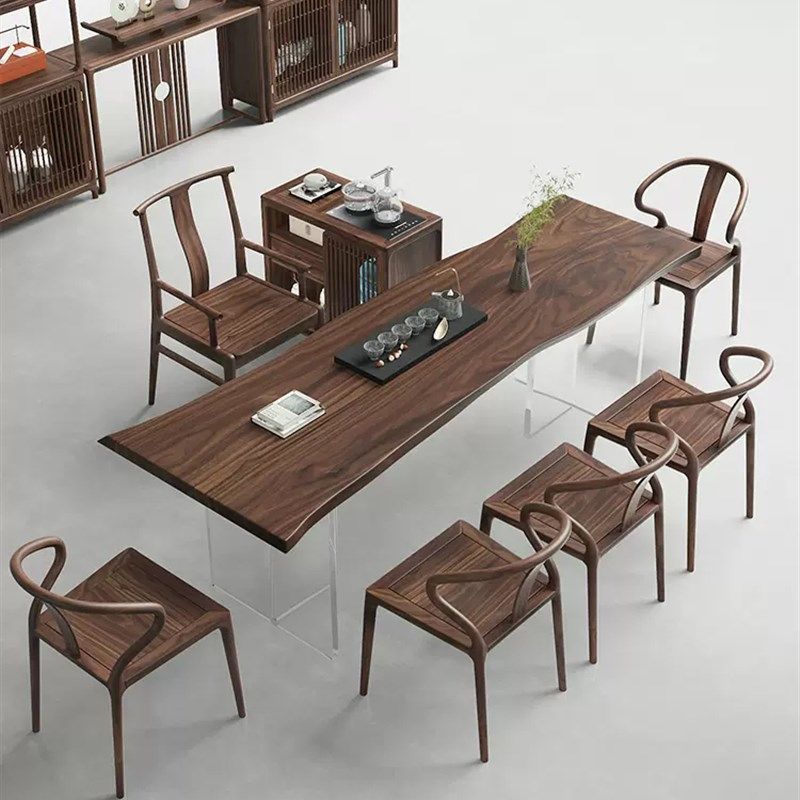 压克力悬浮实木大板泡茶台原木工作台黑胡桃木办公室茶餐桌椅组合,住宅家具,家用茶台/茶桌,淘宝优惠券,粉丝福利购,淘宝优惠卷
