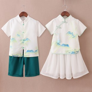 23新款儿童汉服春夏演出服男女童中国风夏古装表演服唐装兄妹套装