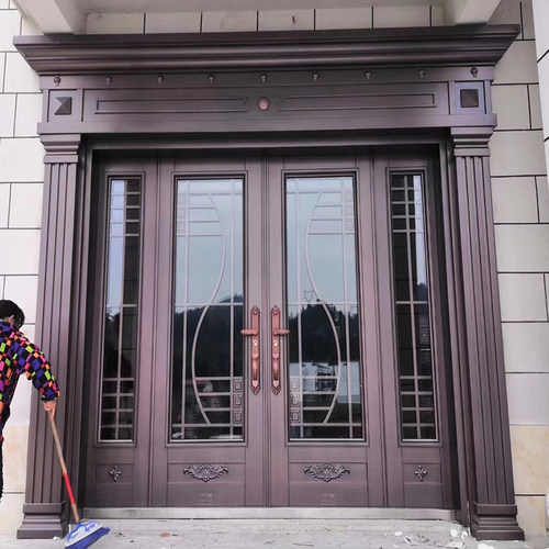 钢化玻璃门别墅大门双开门锌合金定制家用乡村进户大门农村入户门