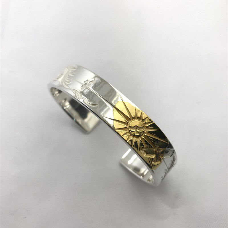 怒猴手造鹫见太郎不规则贴金射线唐草手镯 925银手工复刻订做情侣