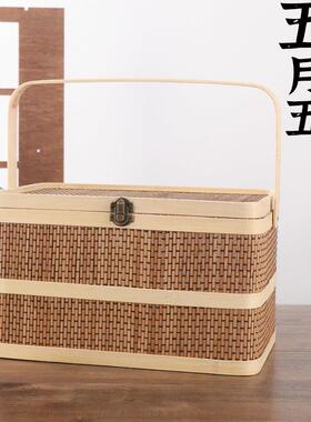端午粽子高端手工竹篮礼盒