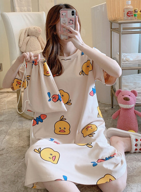睡衣女夏韩版睡衣女夏季睡裙短袖女士夏天家居服套装学生可爱大码