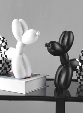 北欧现代创意棋盘格狗轻奢树脂高级感桌面客厅电视柜装饰可爱摆件