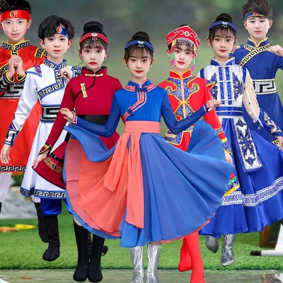 儿童蒙古服族演出表演服装白马筷子舞蹈服少数民族服装女童蒙族袍