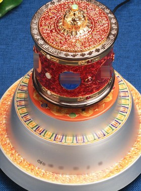 藏式磁悬浮转转筒西藏转桶家居用六字电动彩色发光创意装饰摆件