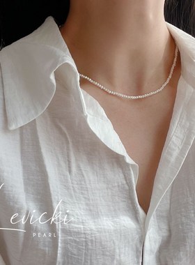 极细天然淡水小珍珠项链迷你不规则锁骨链颈链法式优雅气质百搭