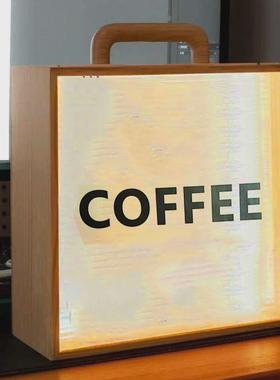 复古咖啡豆发光相框咖啡店吧台装饰diy摆件灯箱氛围灯展示框桌面