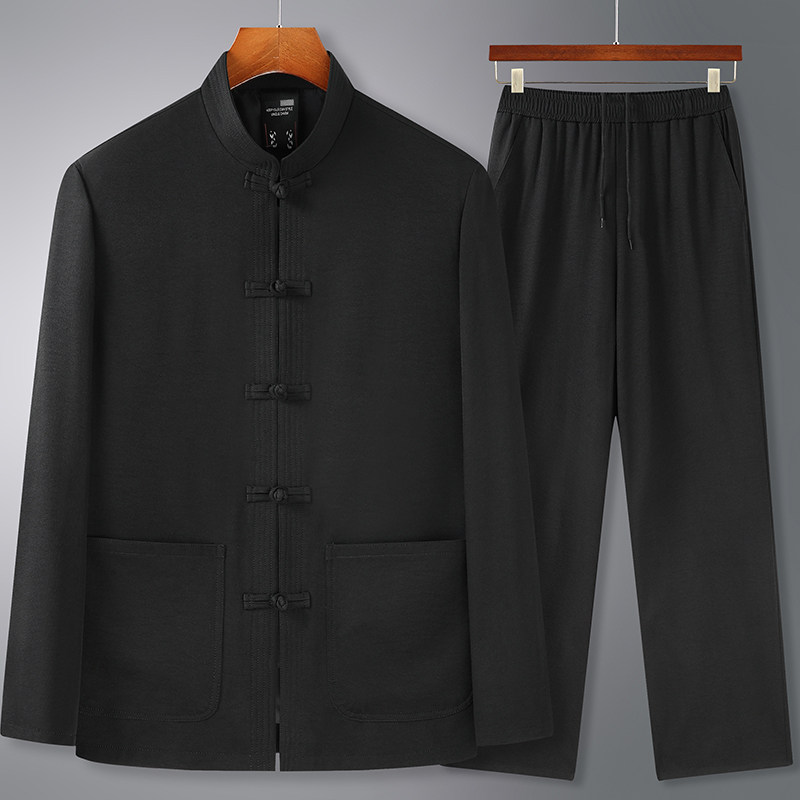 唐装男中老年长袖外套套装中国风爸爸夹克老人爷爷薄款衣服春秋季,男装,唐装,淘宝优惠券,粉丝福利购,淘宝优惠卷