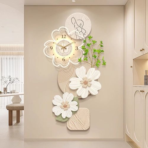 灯光画玄关2025新款高端挂钟客厅钟表装饰画墙壁厨房过道壁灯挂画