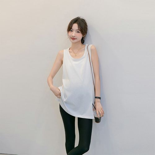 孕妇工字运动背心夏季宽松遮肚吊带外穿内搭打底中长无袖T恤上衣