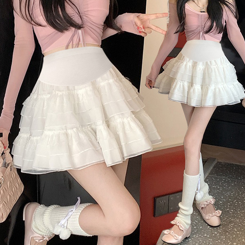 孕妇短裙夏季薄款宽松蕾丝蛋糕裙芭蕾风a字网纱蓬蓬裙孕妇半身裙