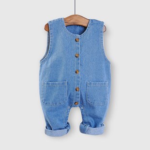 婴幼儿牛仔背带裤连体式韩版0-3岁男女小童连身裤休闲宝宝裤子简