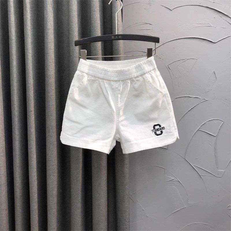 白色松紧腰休闲牛仔短裤女2025新款夏天宽松洋气刺绣A字阔腿热裤